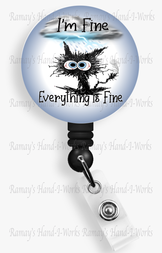 Black Cat with bow - Retractable Badge Reel - Name Badge Holder