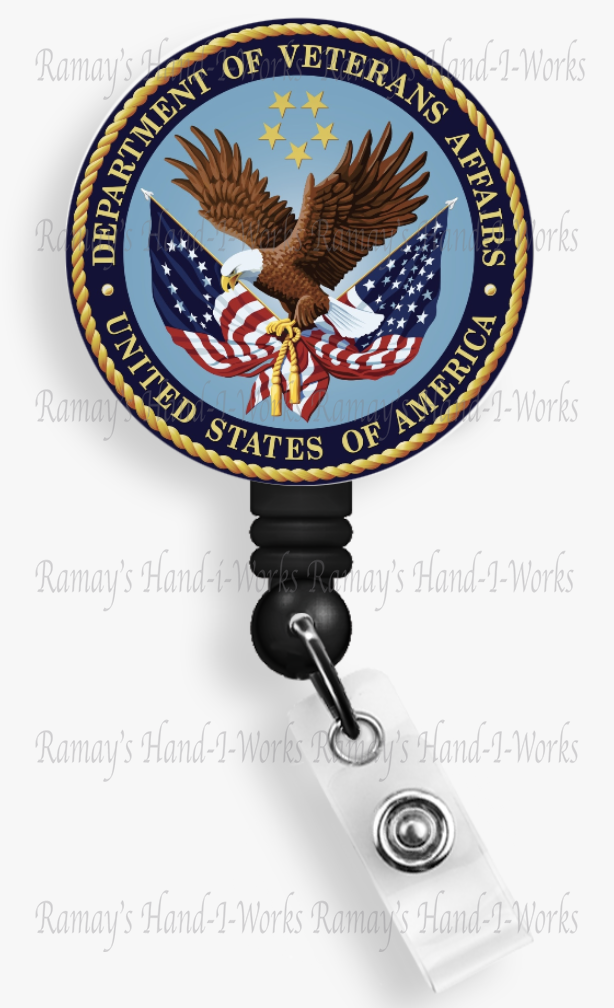 Military, Dept. Of Veterans Affairs Retractable Badge Reel & Lanyard Badge  Holder