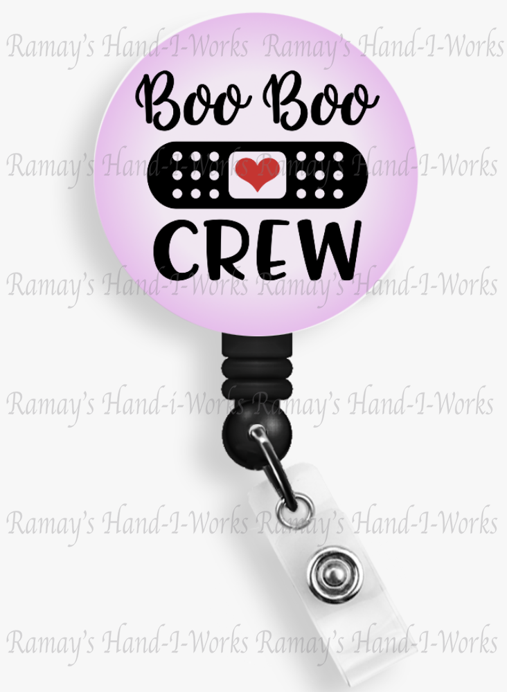 Fun Nurse Boo-Boo Crew Pink Badge Reel & Lanyard Badge Holder